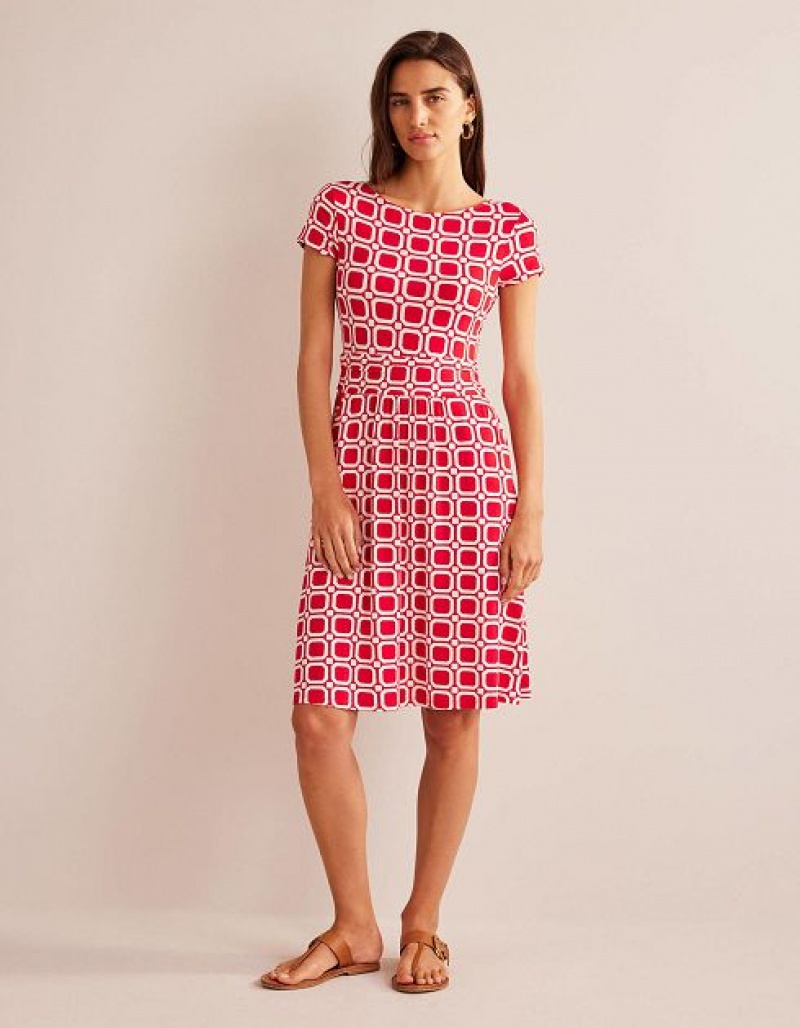 Pink / white Women's Boden Amelie Jersey Dress | 91853UTJZ