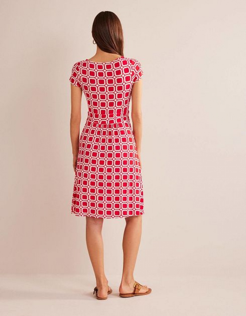 Pink / white Women's Boden Amelie Jersey Dress | 91853UTJZ