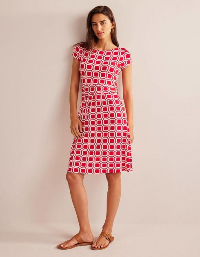 Pink / white Women\'s Boden Amelie Jersey Dress | 91853UTJZ