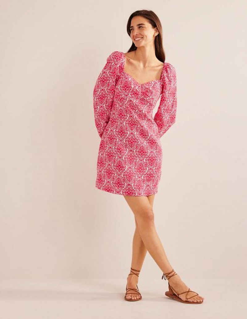 Pink / white Women's Boden Linen Mini Dress | 74910MJIV