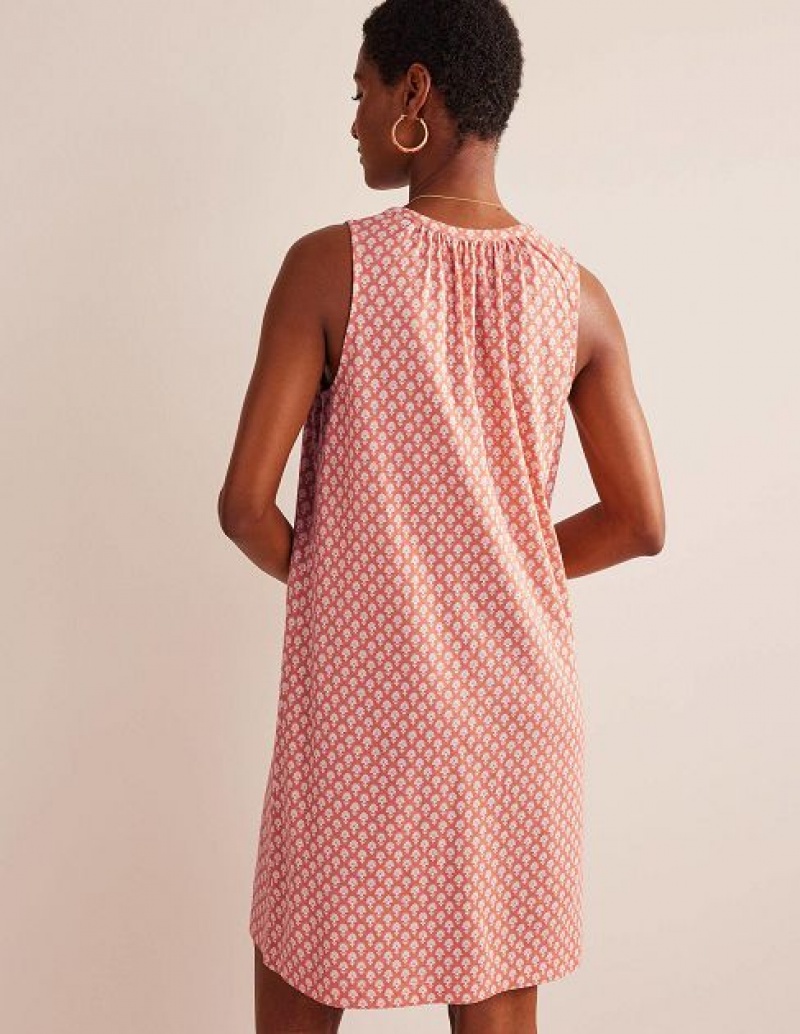 Pink / white Women's Boden Notch-neck Jersey Dress | 78240CMBL