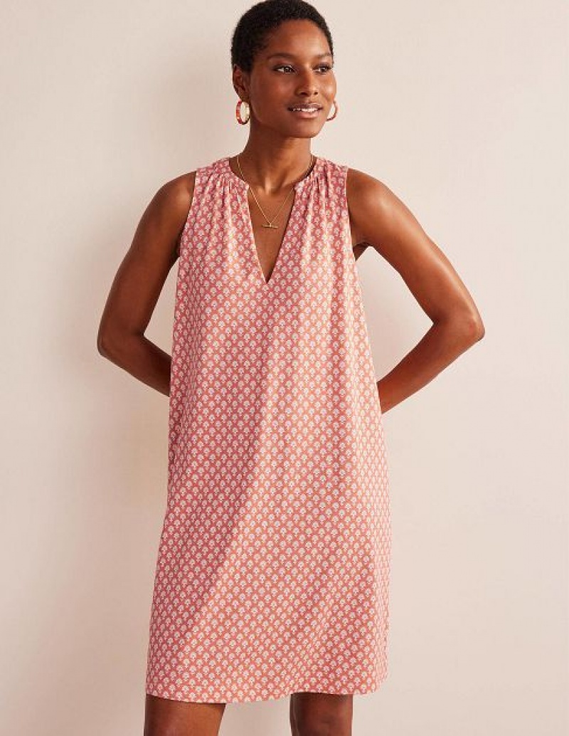 Pink / white Women's Boden Notch-neck Jersey Dress | 78240CMBL