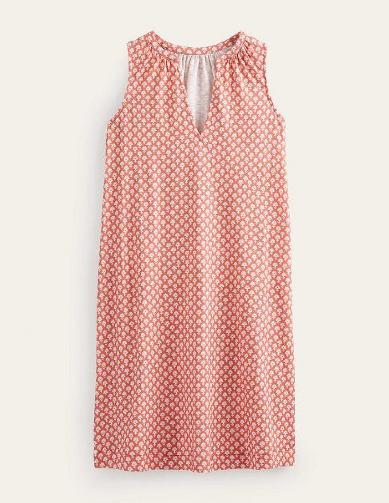 Pink / white Women's Boden Notch-neck Jersey Dress | 78240CMBL