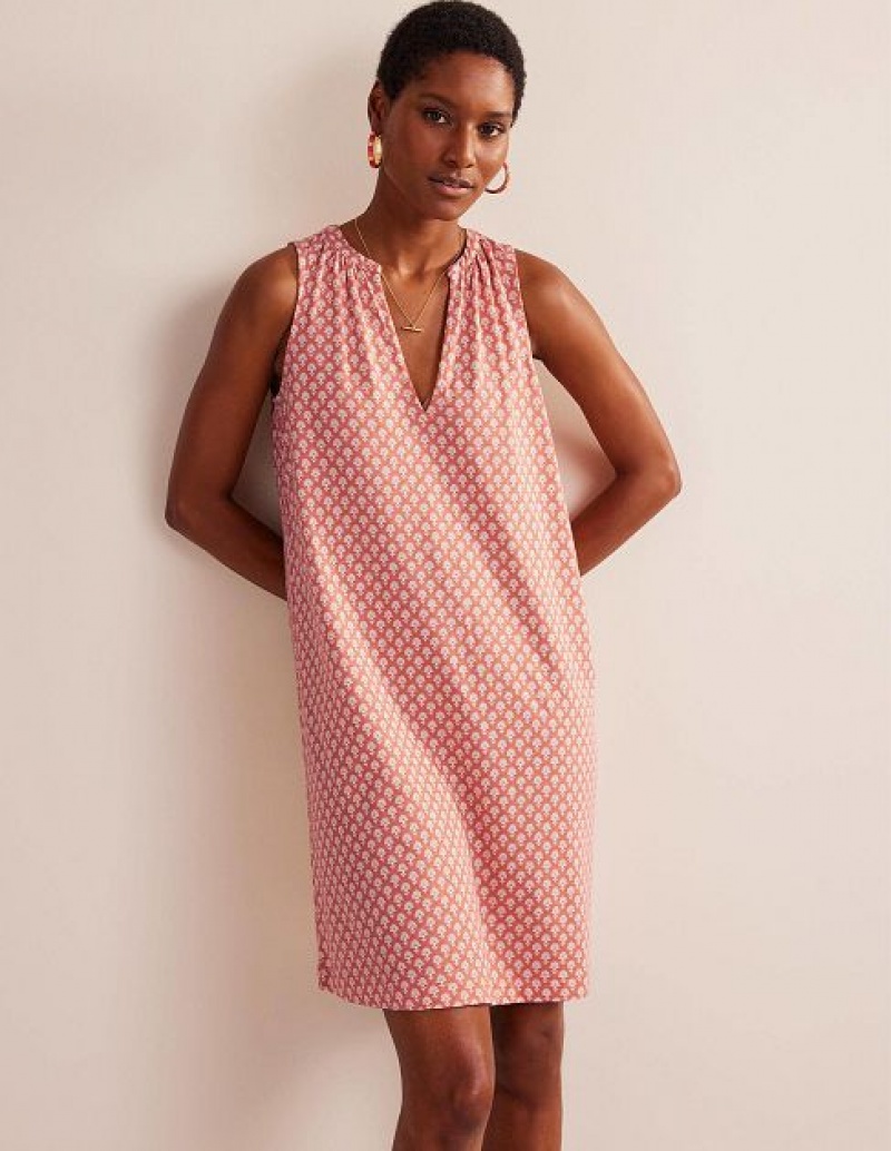 Pink / white Women\'s Boden Notch-neck Jersey Dress | 78240CMBL