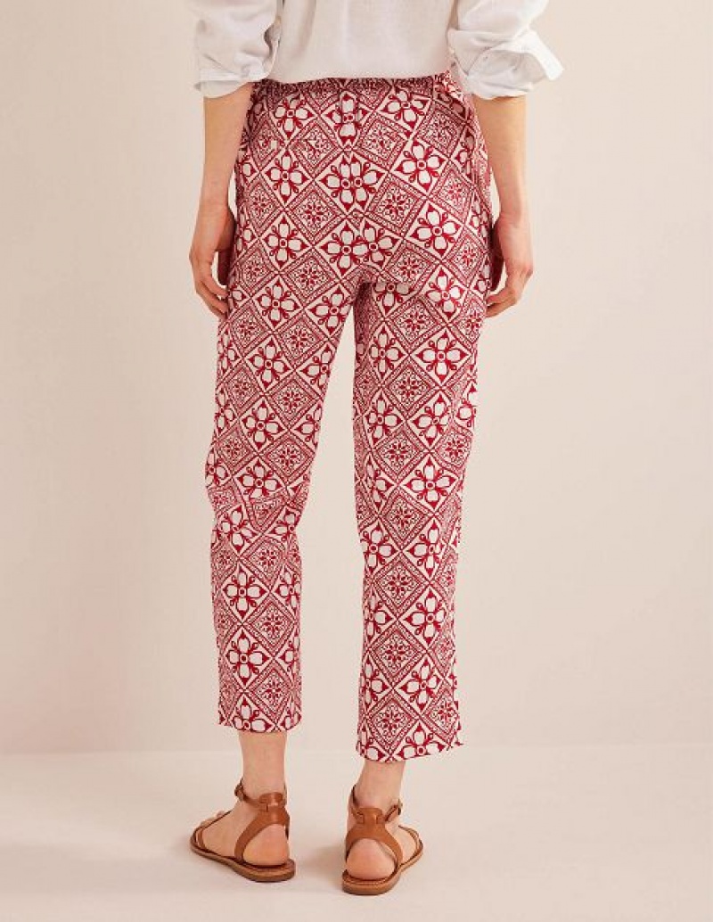 Pink / white Women's Boden Pull-on Linen Pants | 26835TGPZ