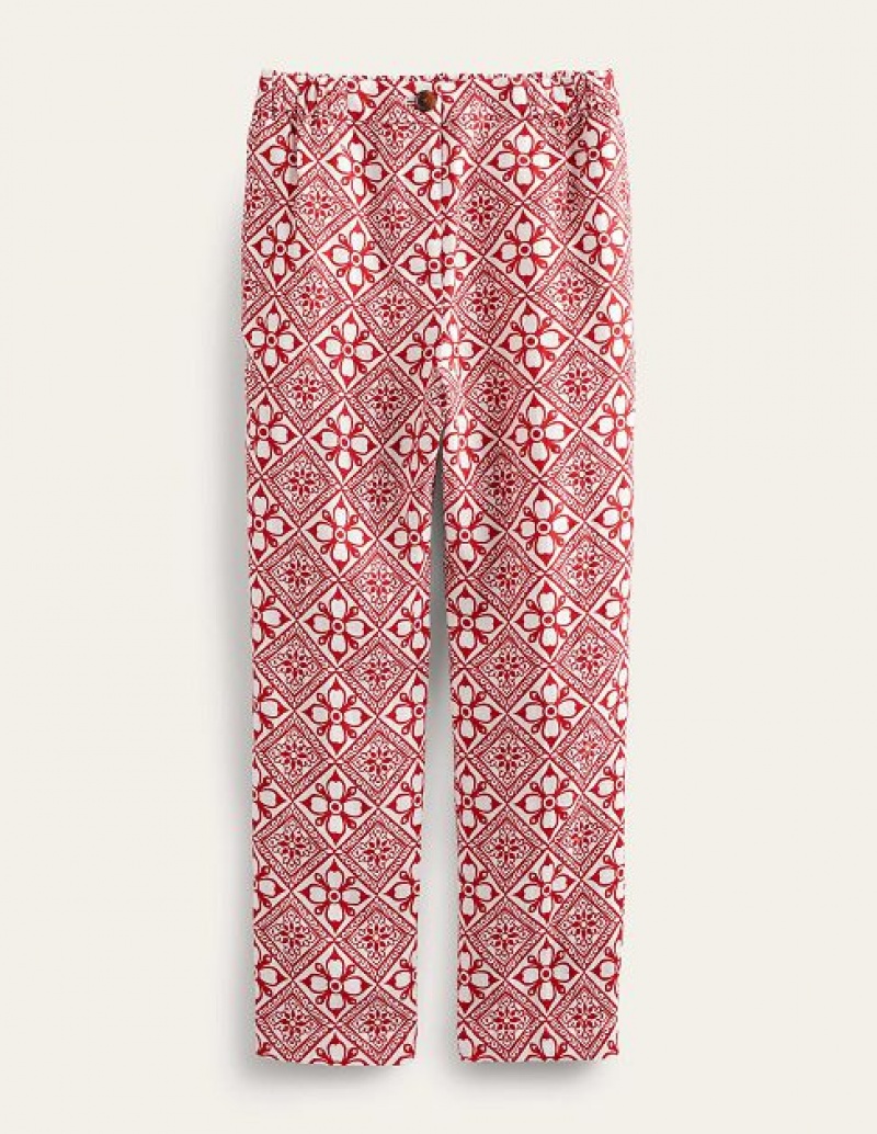 Pink / white Women's Boden Pull-on Linen Pants | 26835TGPZ