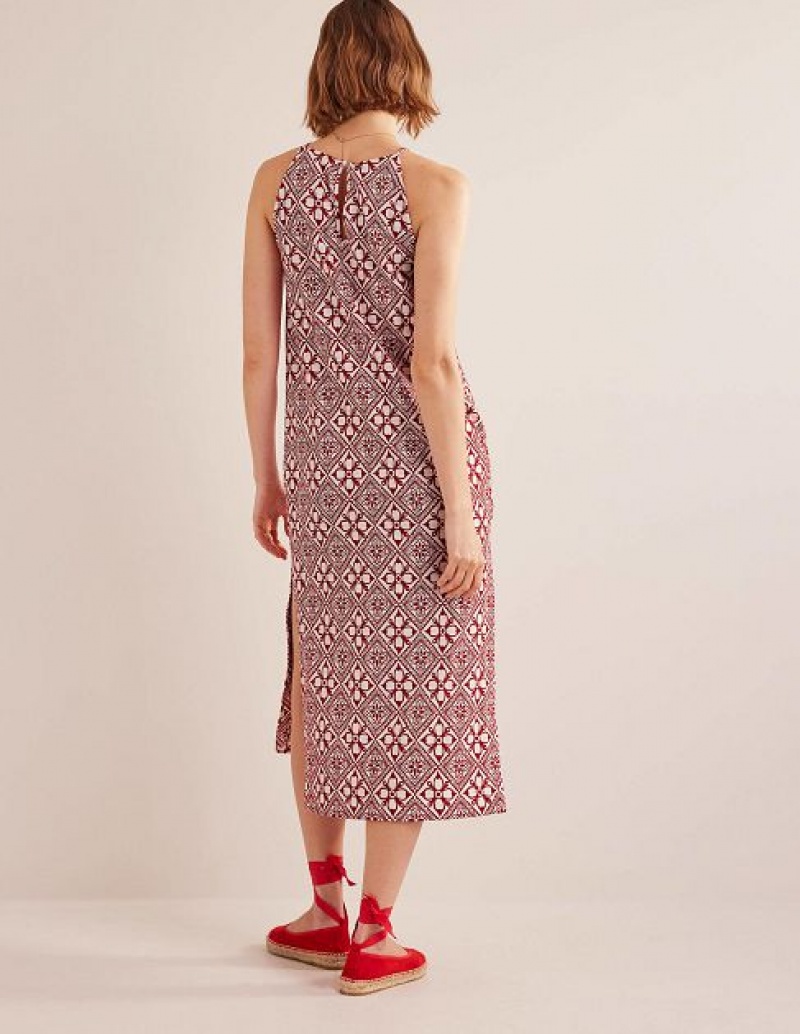 Pink / white Women's Boden Racer Neck Jersey Midi Dress | 61409RGKA