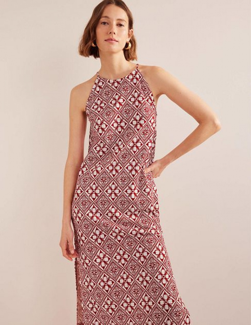 Pink / white Women's Boden Racer Neck Jersey Midi Dress | 61409RGKA