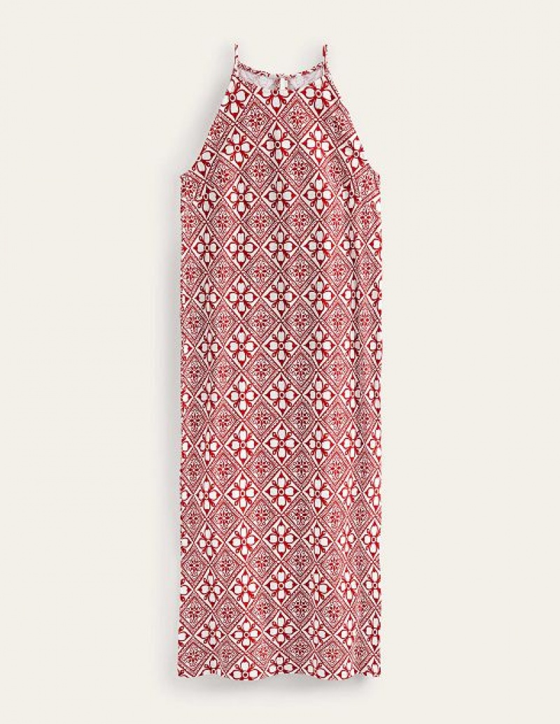 Pink / white Women's Boden Racer Neck Jersey Midi Dress | 61409RGKA