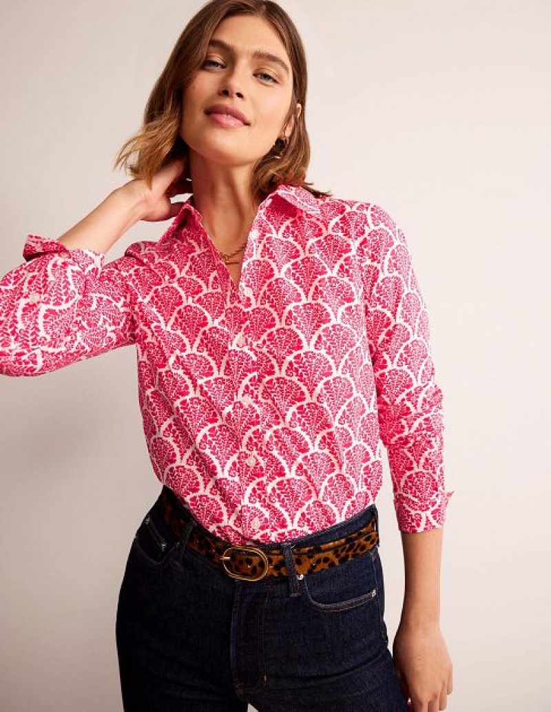 Pink / white Women's Boden Sienna Cotton Shirts | 01942CSGN