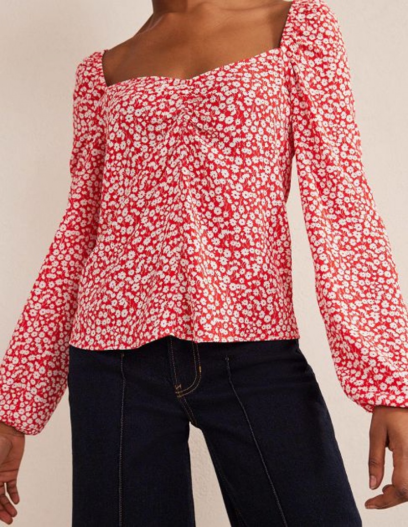 Pink / white Women's Boden Sweetheart Printed Tops | 72698KBRJ