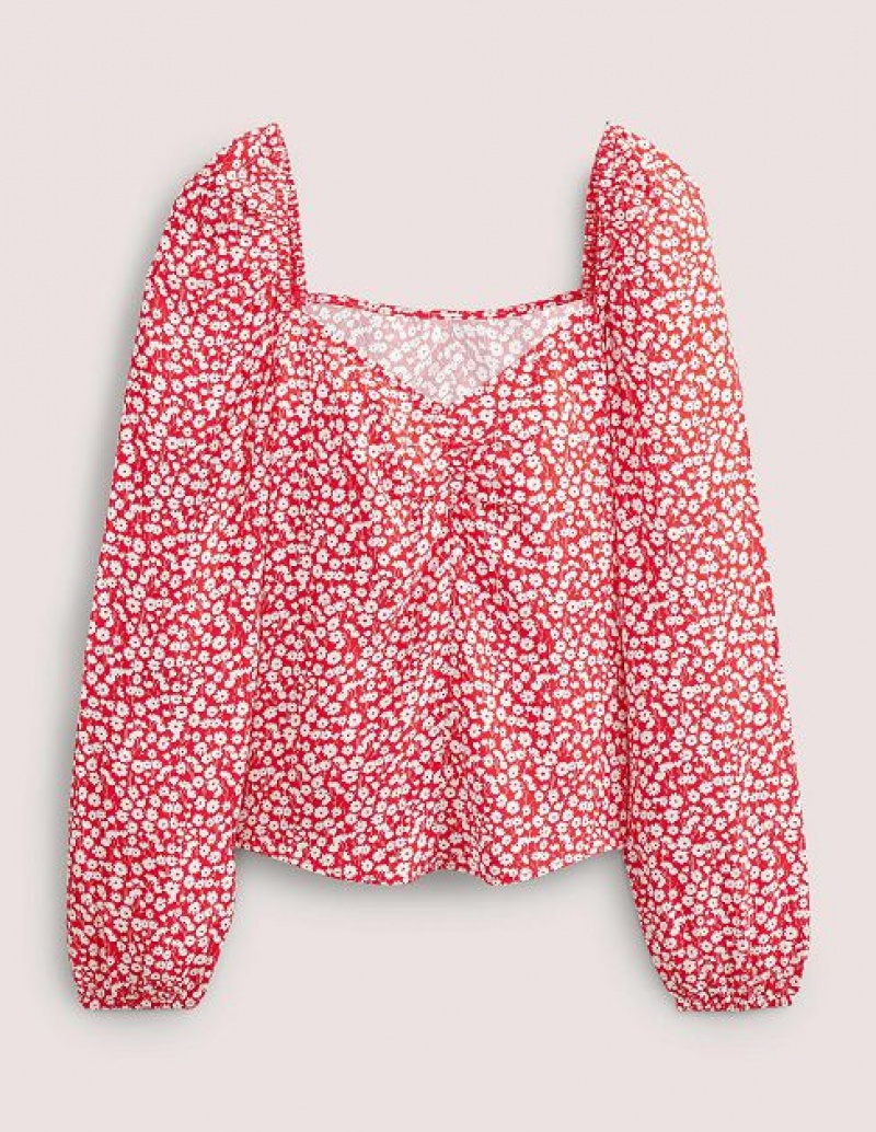 Pink / white Women's Boden Sweetheart Printed Tops | 72698KBRJ