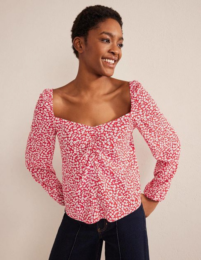 Pink / white Women\'s Boden Sweetheart Printed Tops | 72698KBRJ