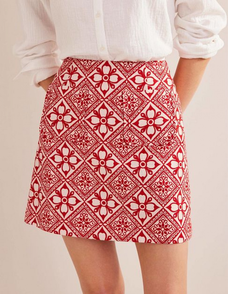 Pink / white Women's Boden Textured A-line Skirts | 94182YAWB