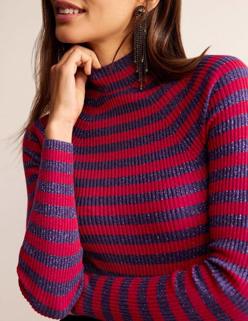 Purple Dark Red Women's Boden Ribbed Funnel Neck Sweaters | 56283TBIE