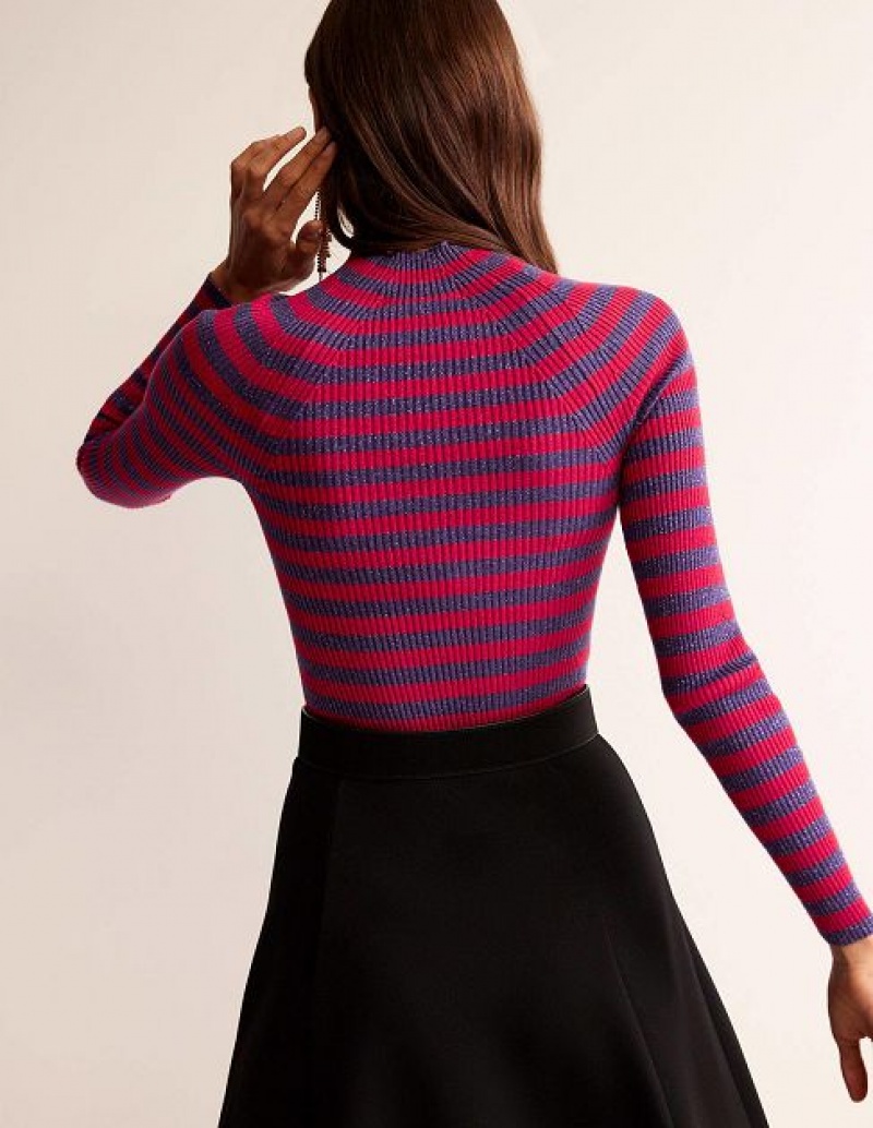 Purple Dark Red Women's Boden Ribbed Funnel Neck Sweaters | 56283TBIE