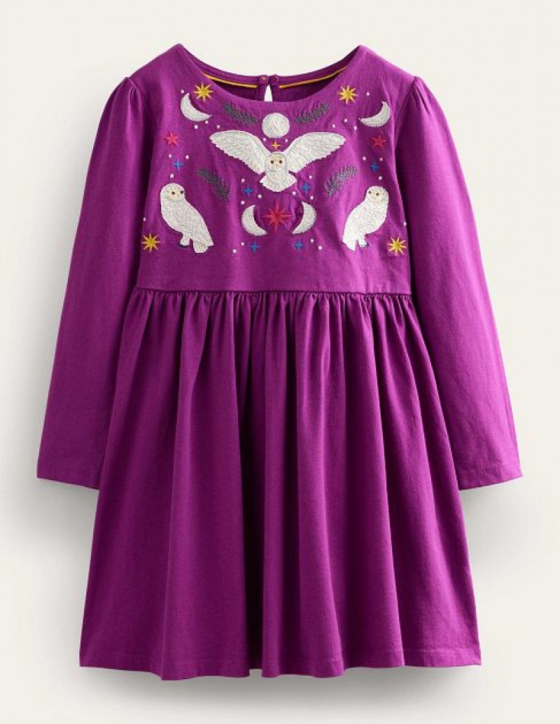 Purple Kids' Boden Appliqué Jersey Dress | 38069DFVE