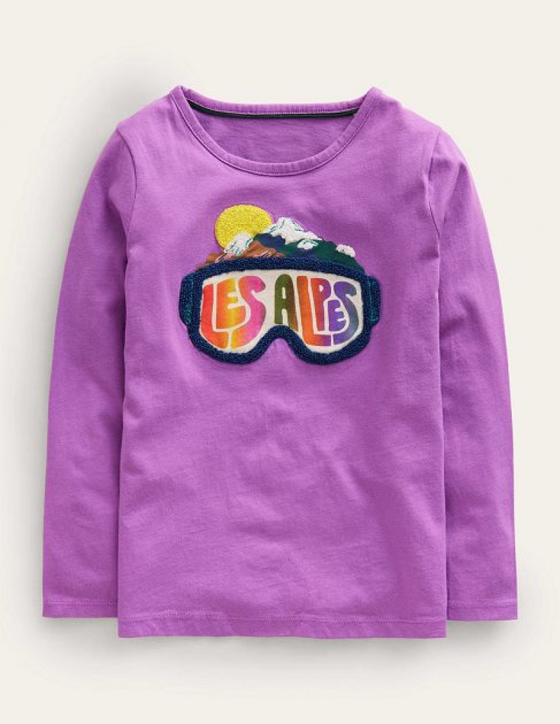 Purple Kids' Boden Boucle Logo T-Shirt | 72690NLWU