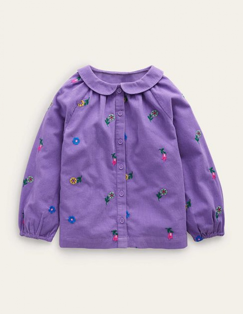 Purple Kids\' Boden Embroidered Cord Shirts | 39174MNSW