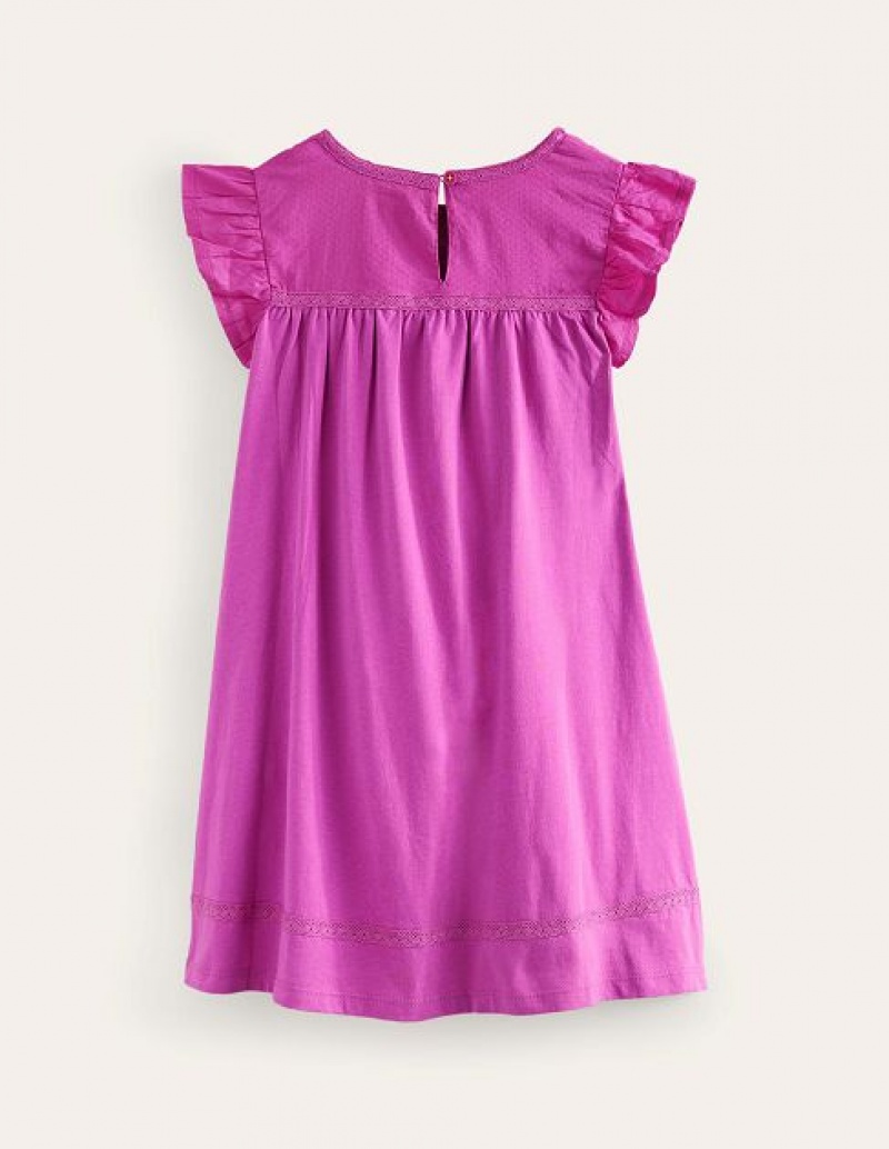 Purple Kids' Boden Flutter Sleeve Jersey Dress | 52803QRHL