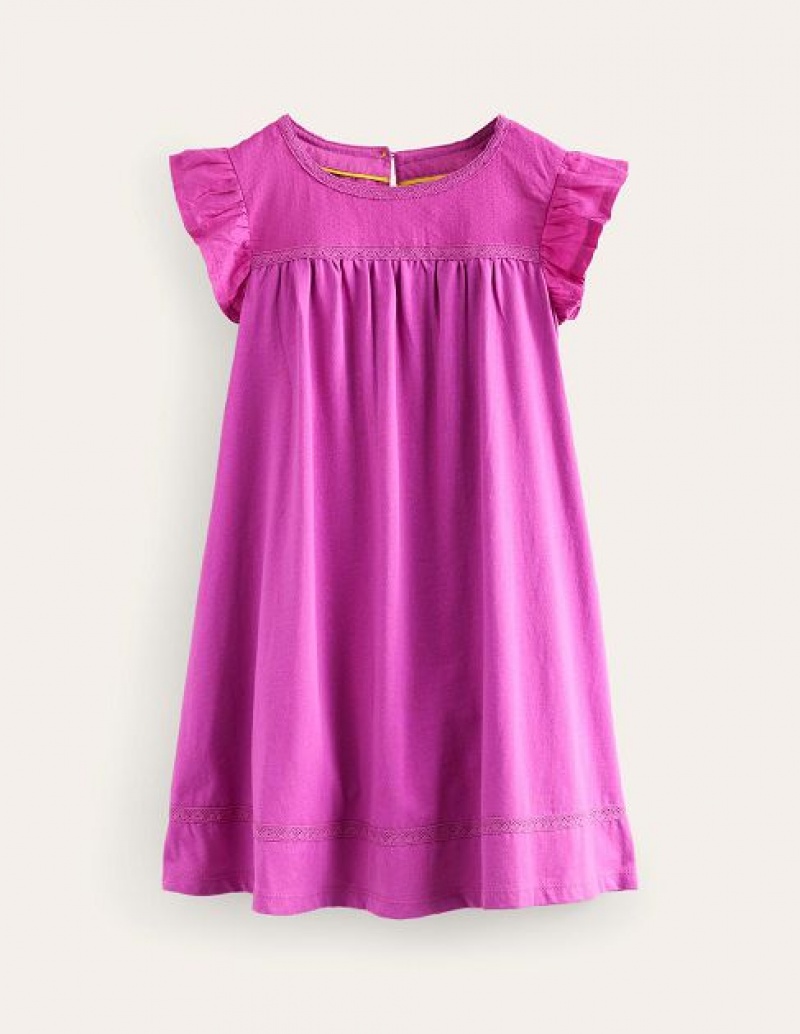 Purple Kids\' Boden Flutter Sleeve Jersey Dress | 52803QRHL