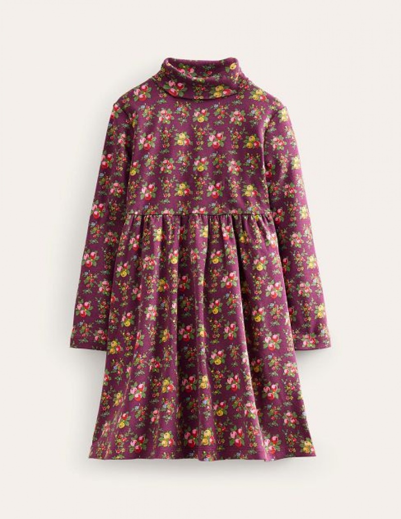 Purple Kids' Boden Roll Neck Jersey Dress | 69728AIYE