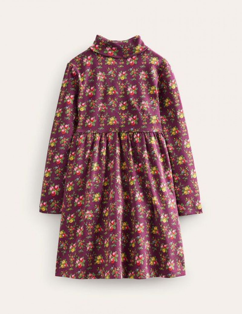 Purple Kids' Boden Roll Neck Jersey Dress | 69728AIYE