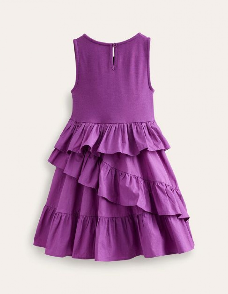 Purple Kids' Boden Ruffled Cotton Dress | 31296FTHW