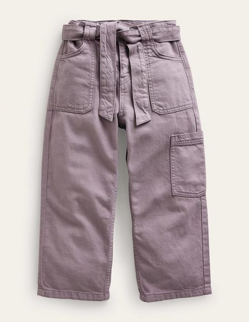 Purple Kids\' Boden Tie Waist Cargo Pants | 87450OCDU