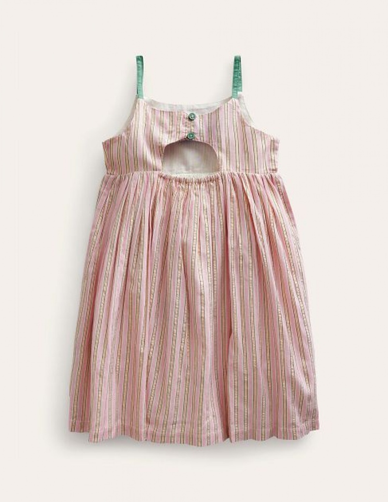 Purple Metal Stripes Kids' Boden Back Detail Cut Out Dress | 04158VEKU