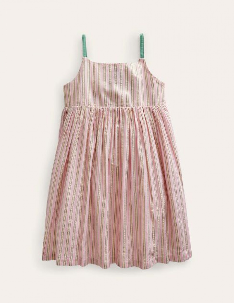 Purple Metal Stripes Kids\' Boden Back Detail Cut Out Dress | 04158VEKU