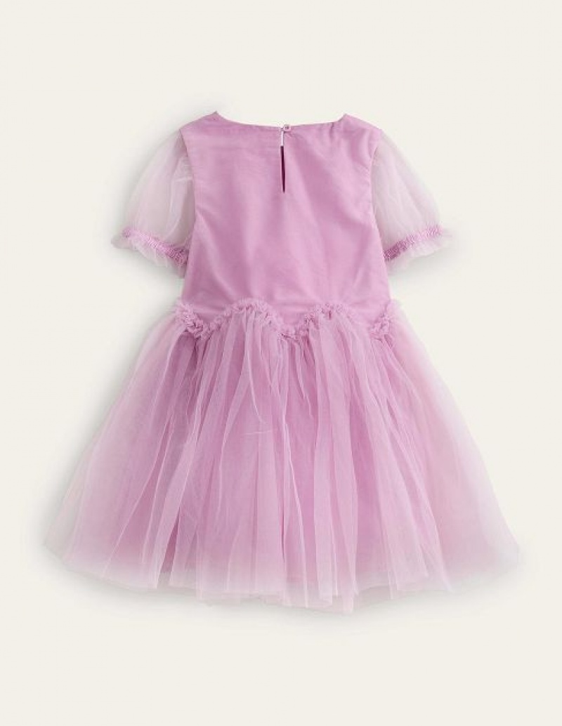 Purple Pink Kids' Boden Tulle Ruffle Waist Dress | 72936ZKTE