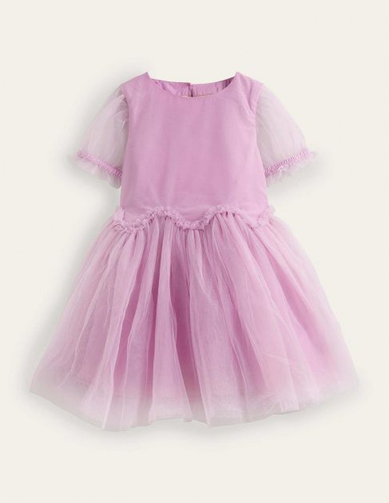 Purple Pink Kids\' Boden Tulle Ruffle Waist Dress | 72936ZKTE