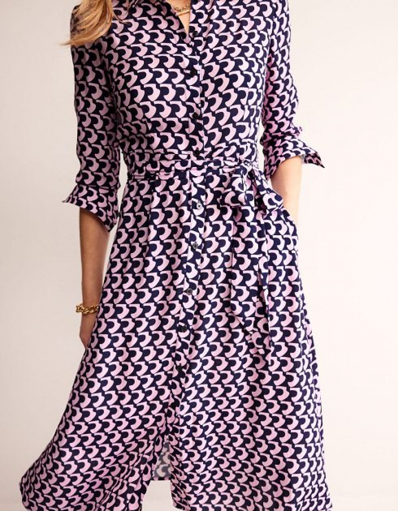 Purple Pink Women's Boden Kate Midi Shirt Dress | 78605YRXG