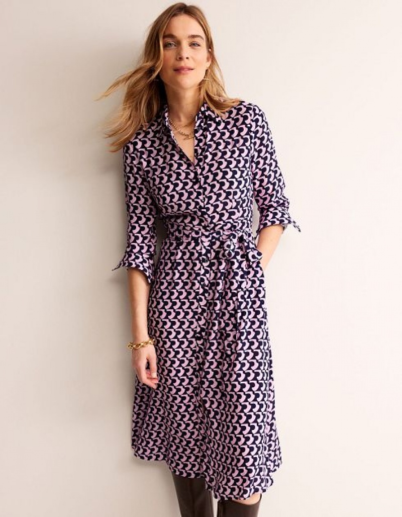 Purple Pink Women's Boden Kate Midi Shirt Dress | 78605YRXG