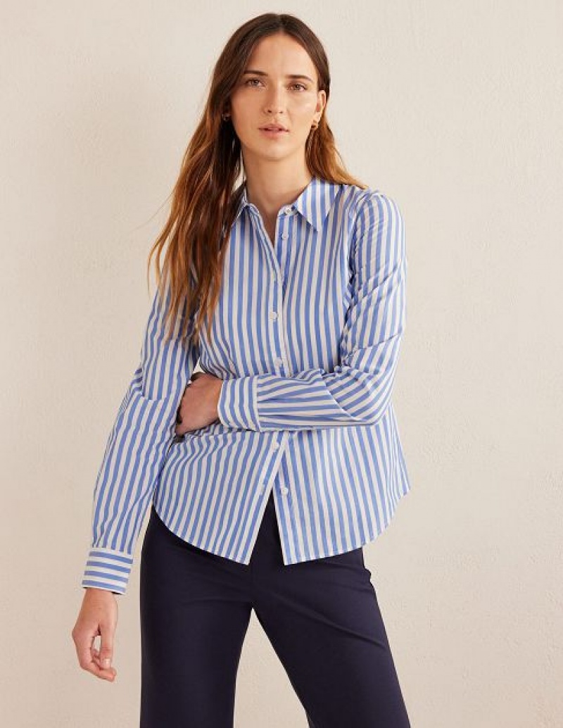 Purple Stripes Women\'s Boden Straight Cotton Shirts | 02671WMGV