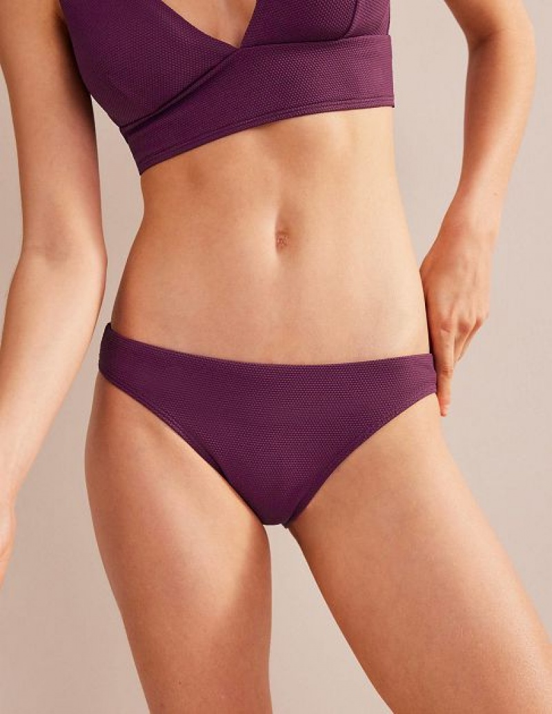 Purple Women's Boden Arezzo Texture Bikini Bottoms | 07214TXMZ