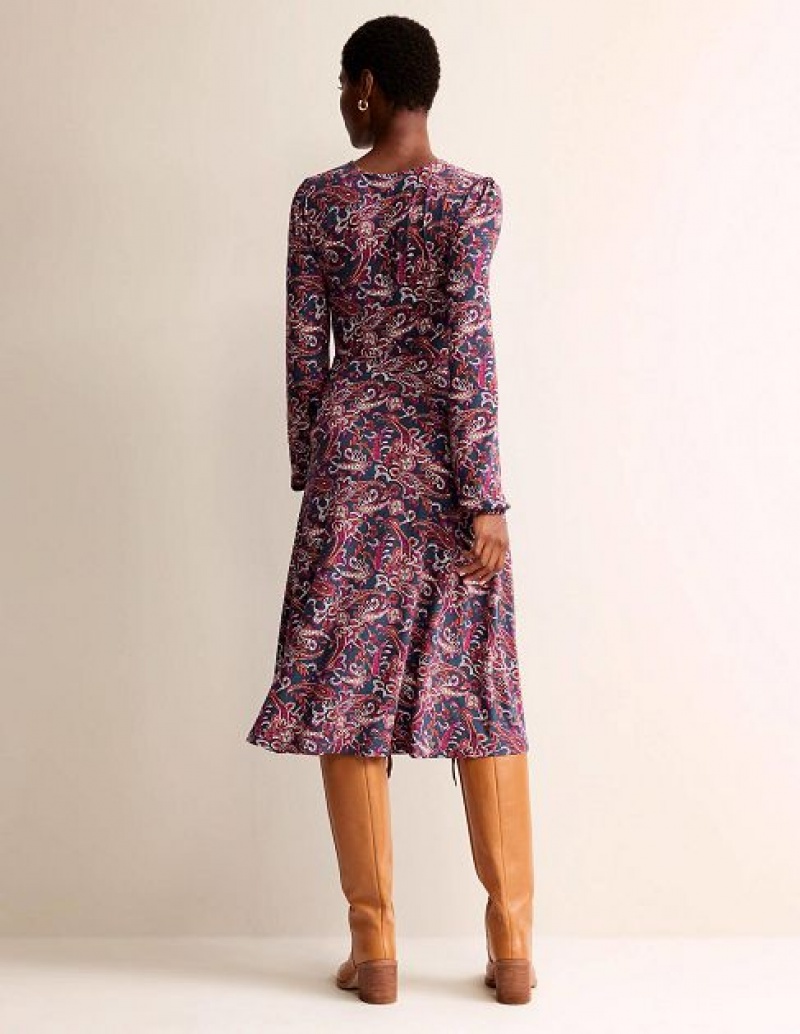 Purple Women's Boden Camille Jersey Midi Dress | 90473NWDM