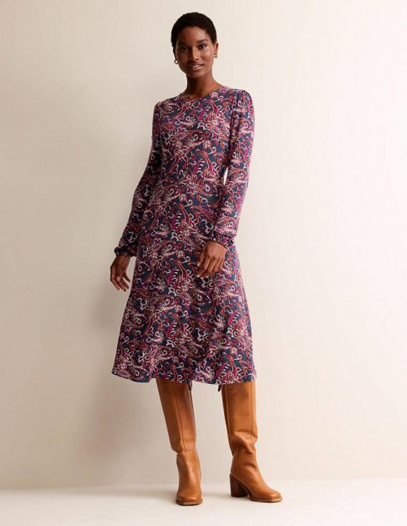 Purple Women's Boden Camille Jersey Midi Dress | 90473NWDM