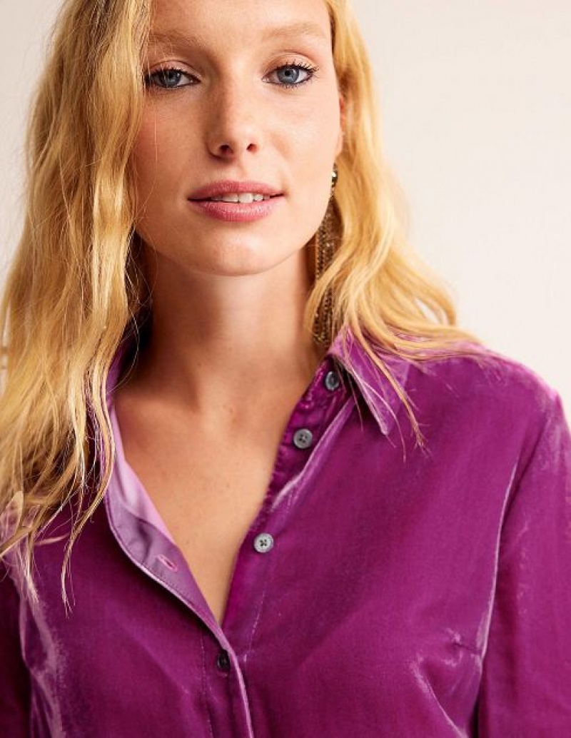 Purple Women's Boden Sienna Velvet Shirts | 57402ONQX