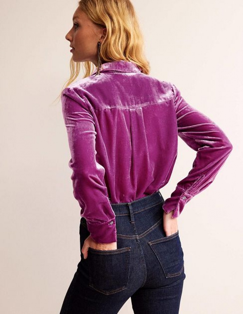 Purple Women's Boden Sienna Velvet Shirts | 57402ONQX