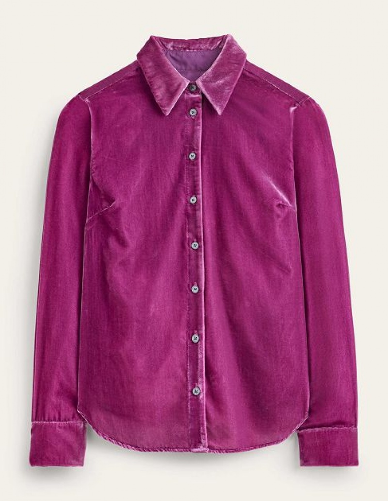 Purple Women's Boden Sienna Velvet Shirts | 57402ONQX