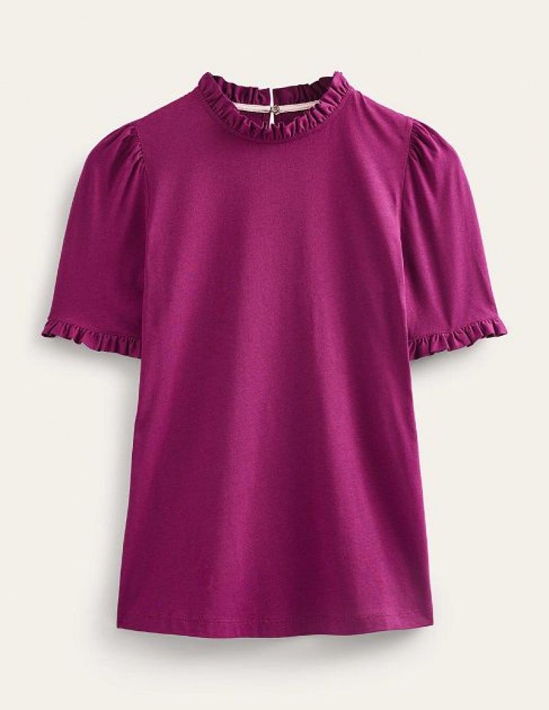 Purple Women's Boden Supersoft Frill Detail T-Shirt | 69518PVWA