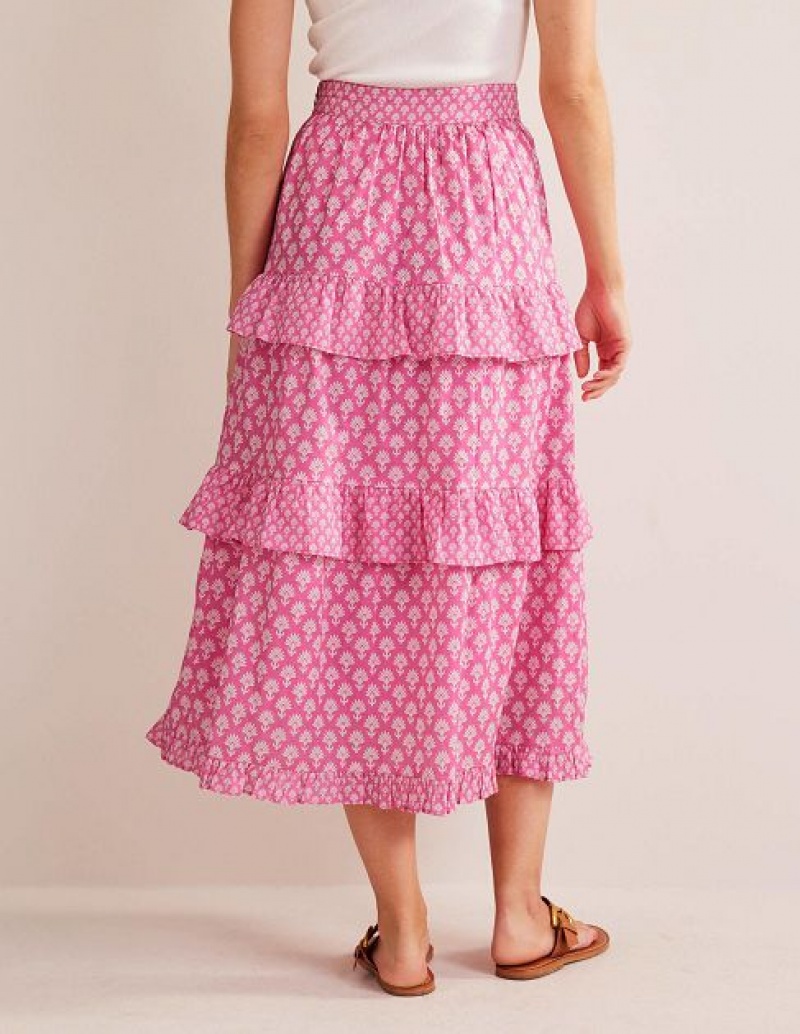 Purple Women's Boden Tiered Cotton Skirts | 86409RDIQ