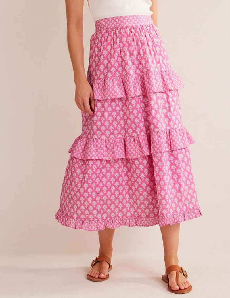 Purple Women's Boden Tiered Cotton Skirts | 86409RDIQ