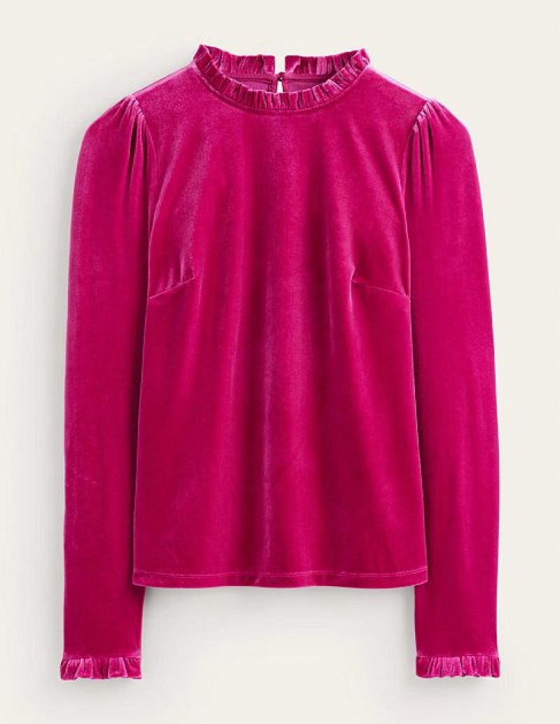 Purple Women's Boden Velvet Frill Detail Tops | 01547TCNY