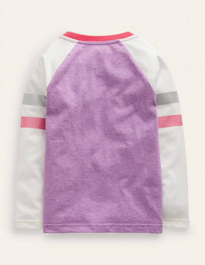 Purple / Beige Kids' Boden Colourblock Raglan T-Shirt | 38245XACH