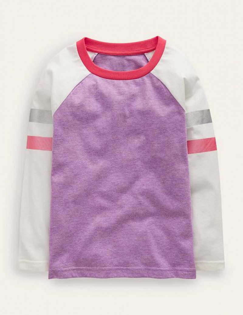 Purple / Beige Kids\' Boden Colourblock Raglan T-Shirt | 38245XACH