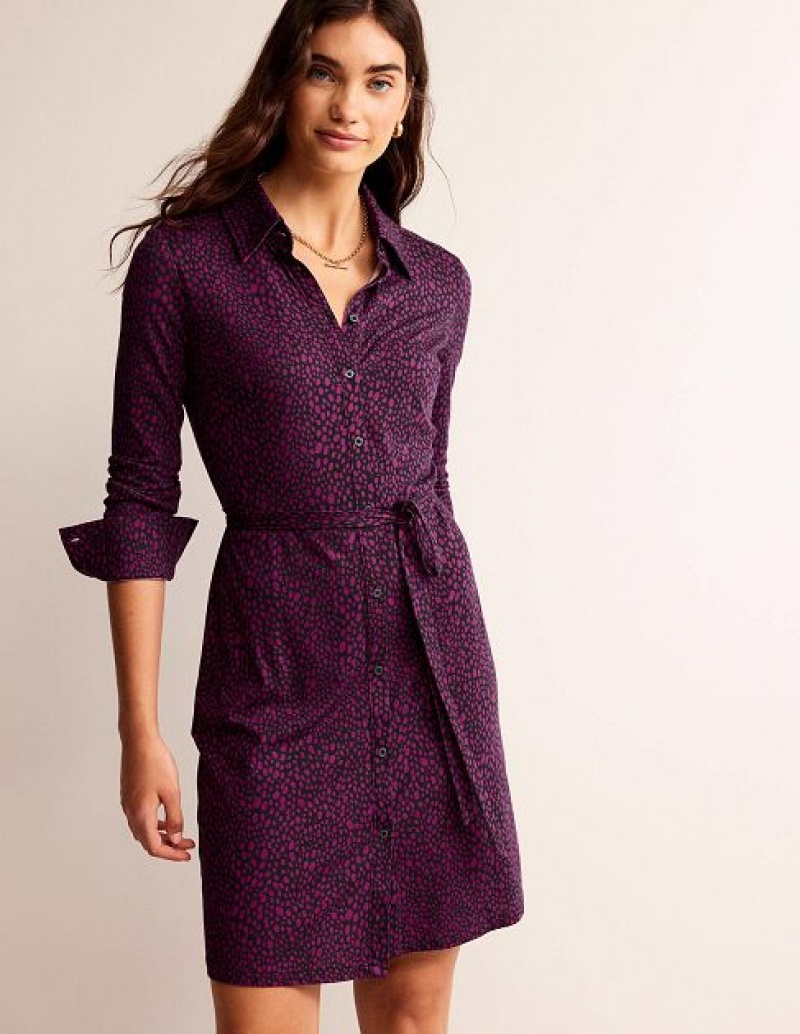 Purple / Red Women's Boden Jessie Jersey Shirt Dress | 05129ODXV