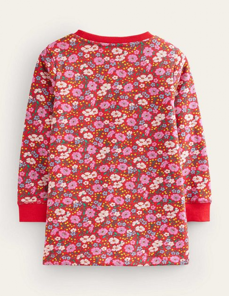 Red Flower Kids' Boden Applique Tunic Sweatshirts | 84357FSNK